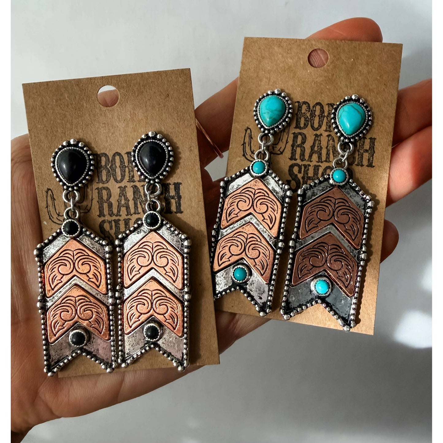 Western Style Turquoise Stone Chevron Dangle Earrings