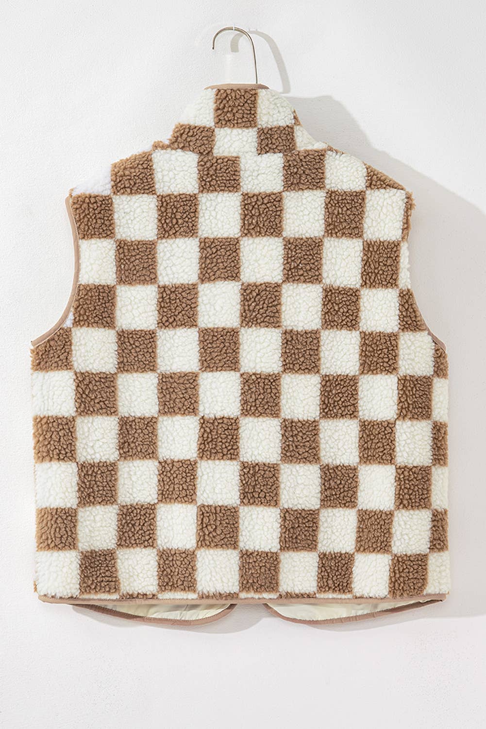 Checkered Collared Sherpa  Jacket Vest