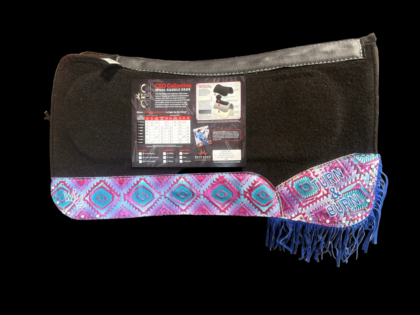 Best Ever BHS Saddle Pad 30 x 30 3/4"   "TURN & BURN"