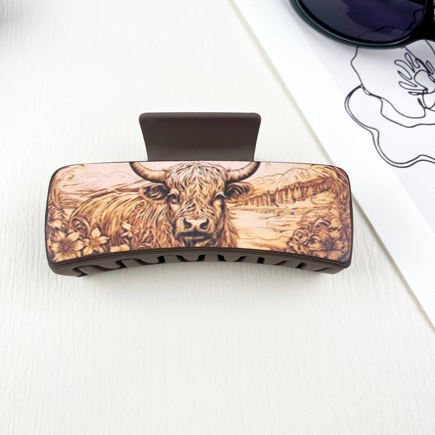 Western cowboy style cow head pattern PU leather Hair clips