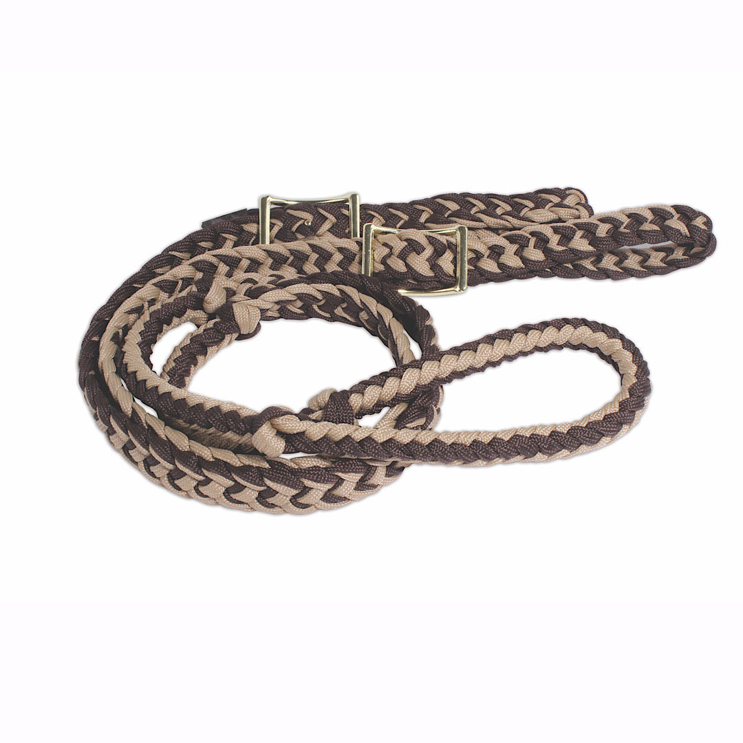 Professional’s Choice - Chocolate & Tan 5/8” Poly Braided Barrel Reins 7400-CHO/TAN