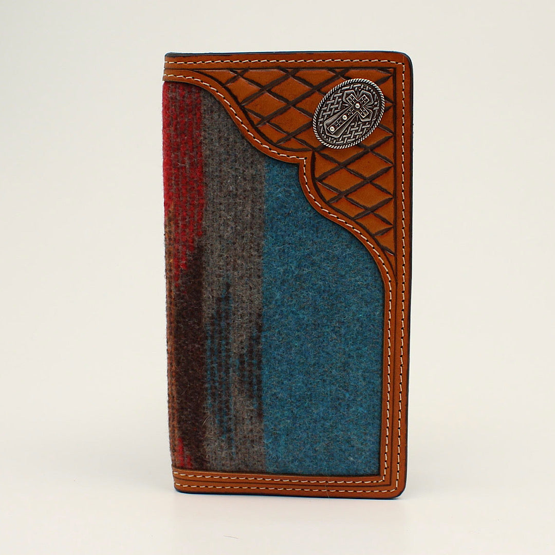 3D Belt Company - Woolen Fabric & Tooled Leather Men’s Checkbook Cover/Rodeo Wallet D250001008