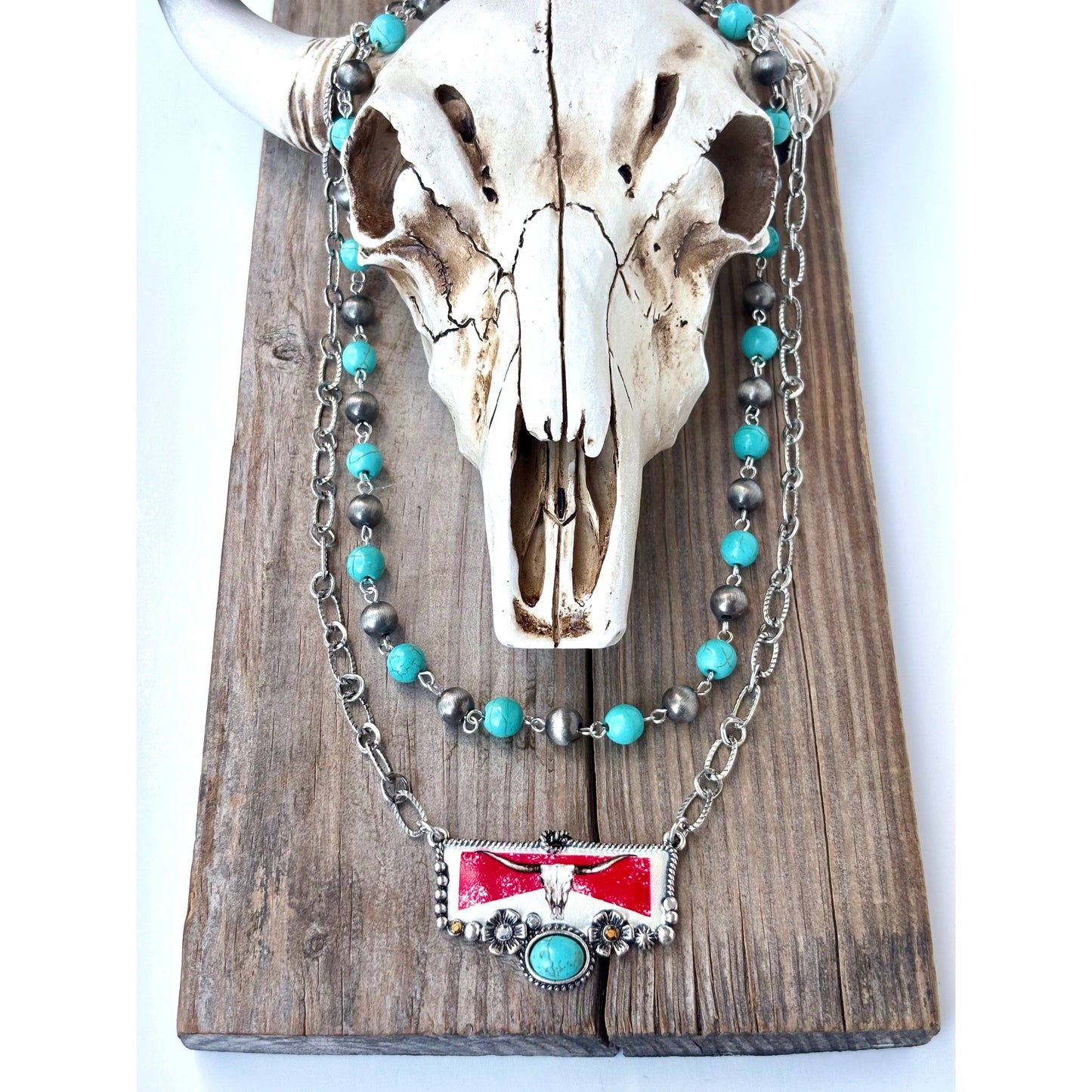 2 Layered Navajo Pearl Turquoise Stone Pendant Necklace