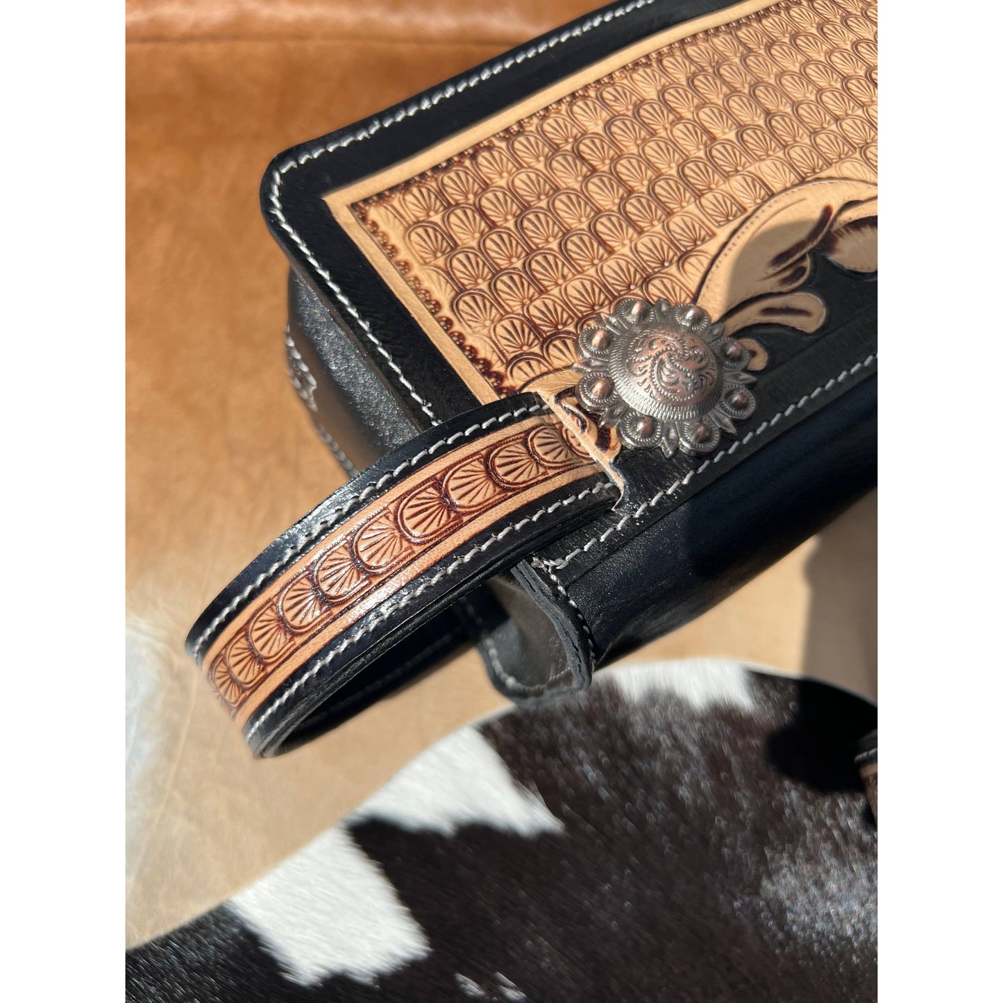 Western Tooled Leather Toiletry Bag Case