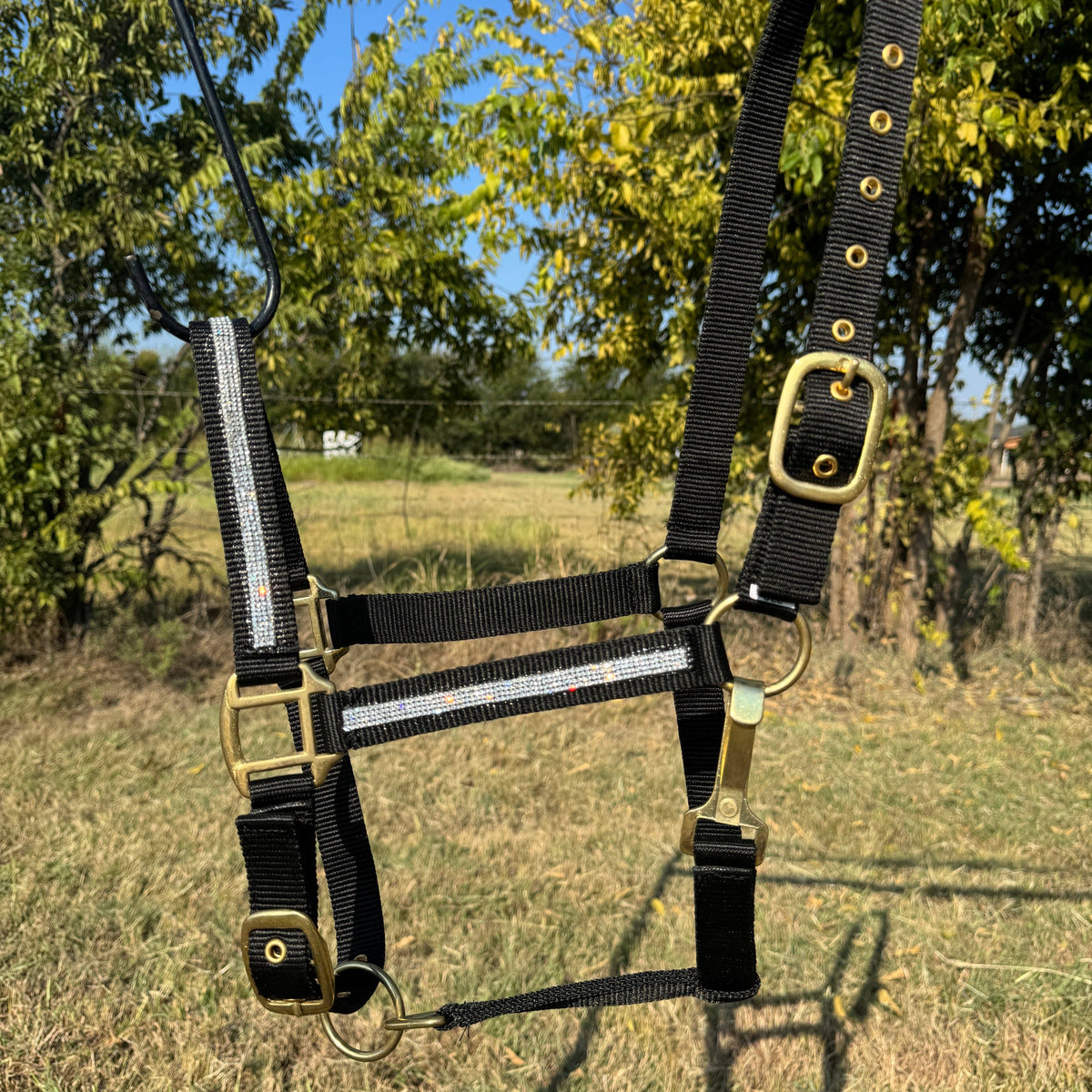 Black Bling Nylon Horse Halter BNHBLK