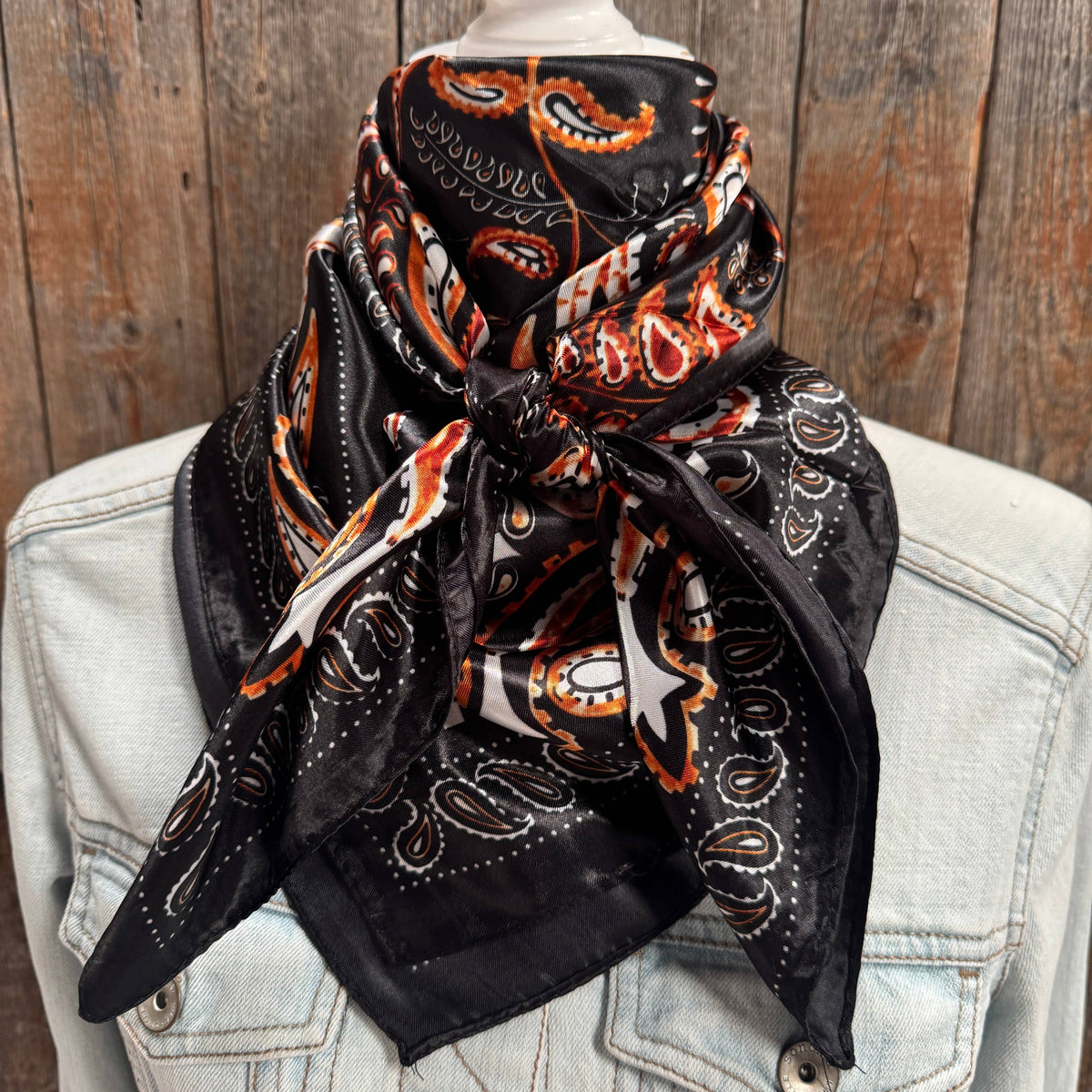 Black and Orange Floral Wild Rag - Western Scarf