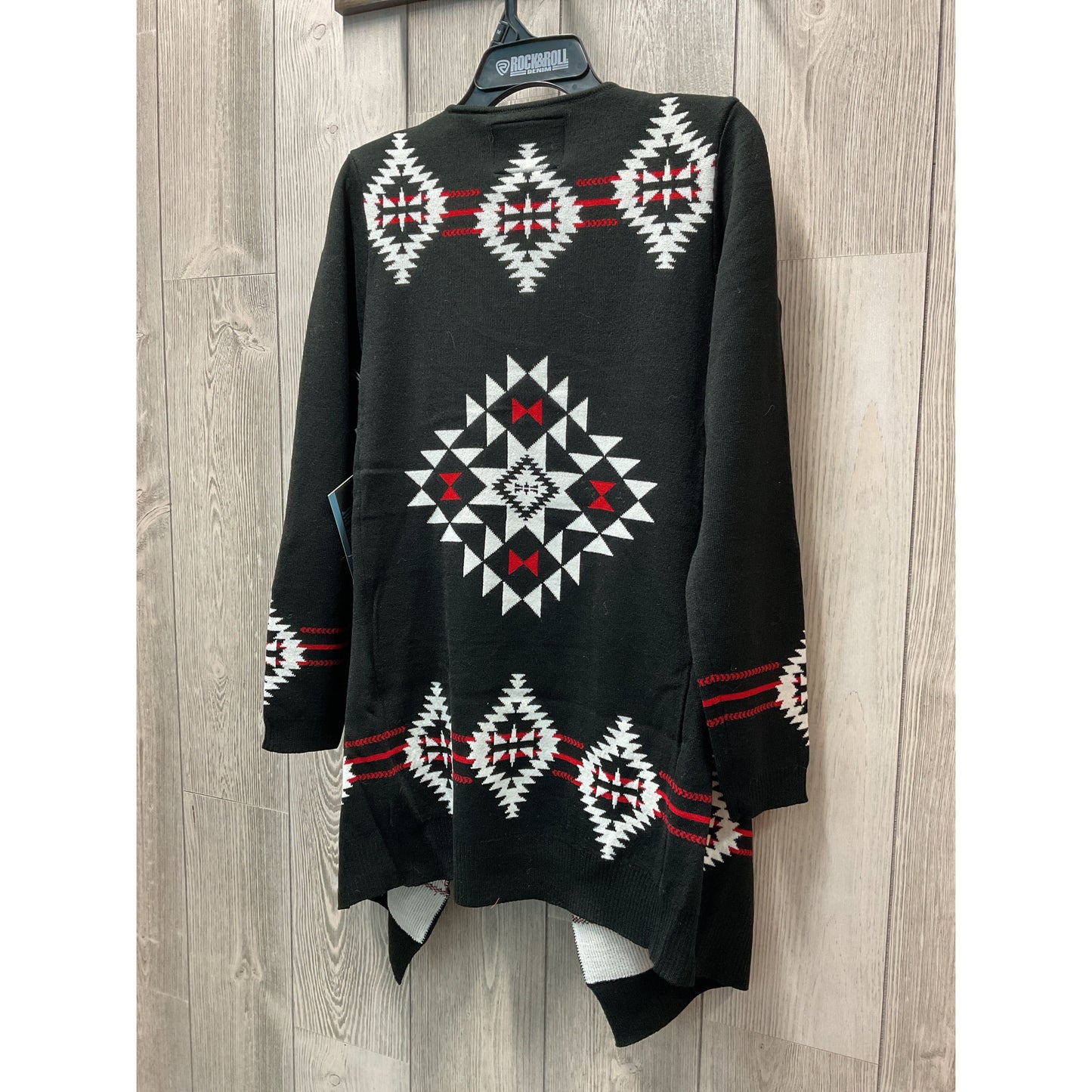 POWDER RIVER OUTFITTERS LADIES Cardigan- Black & Red Aztec 52-2705