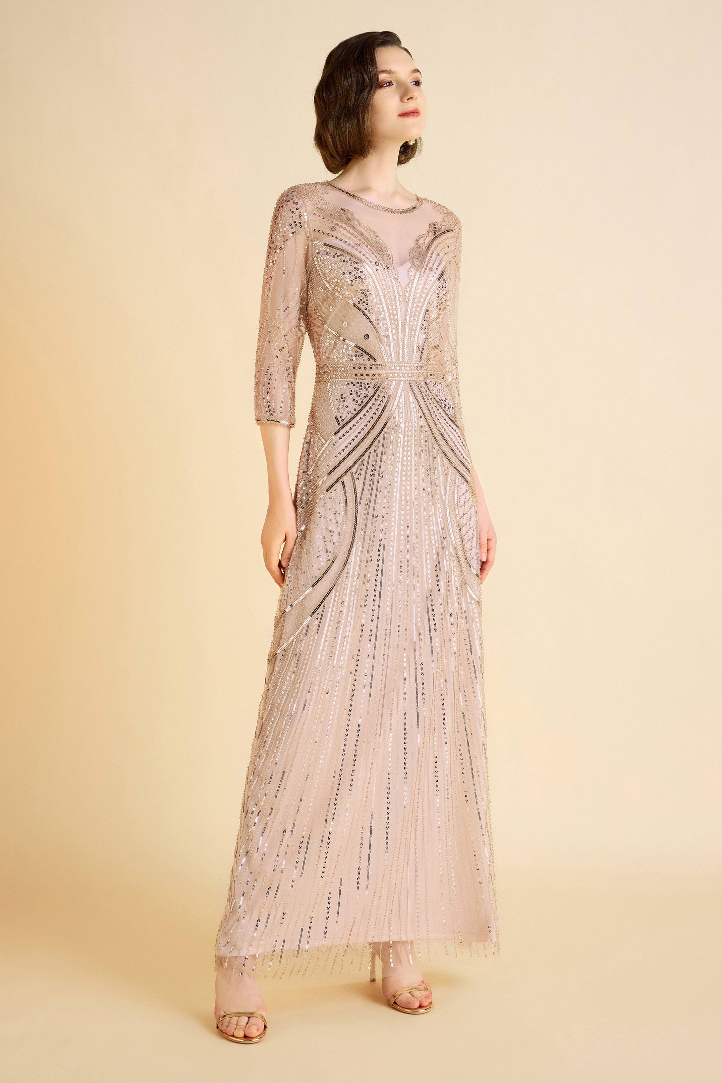 Geometric Symmetry Sequin Embellished Evening Gown