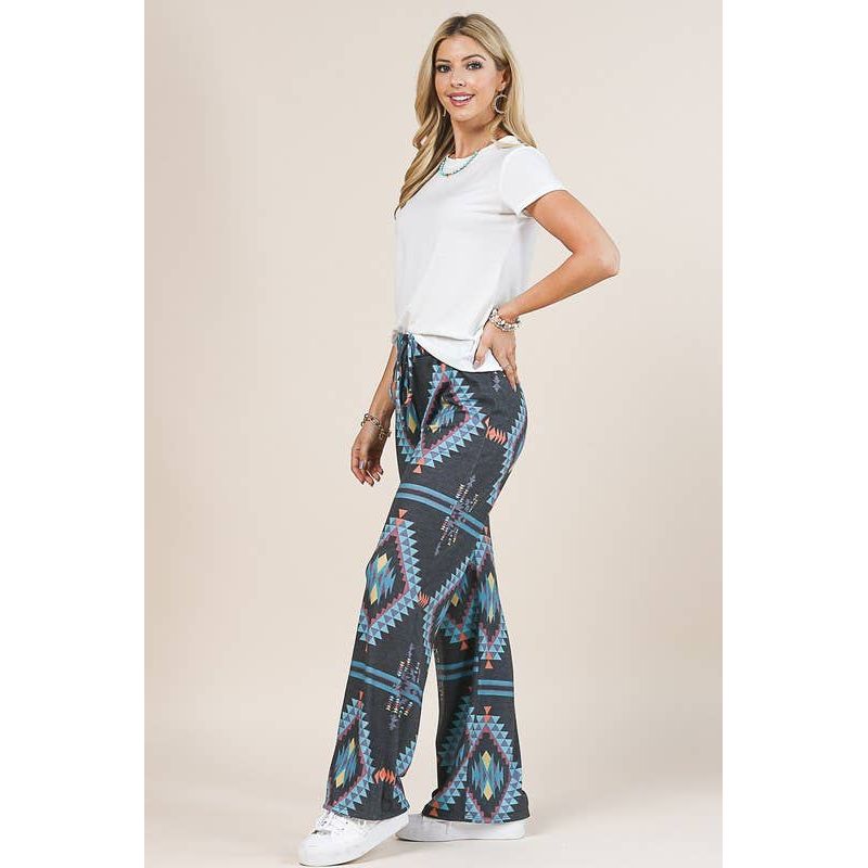 AV1044-CYNTHIA AZTEC PRINT RELAXED LONG PANTS
