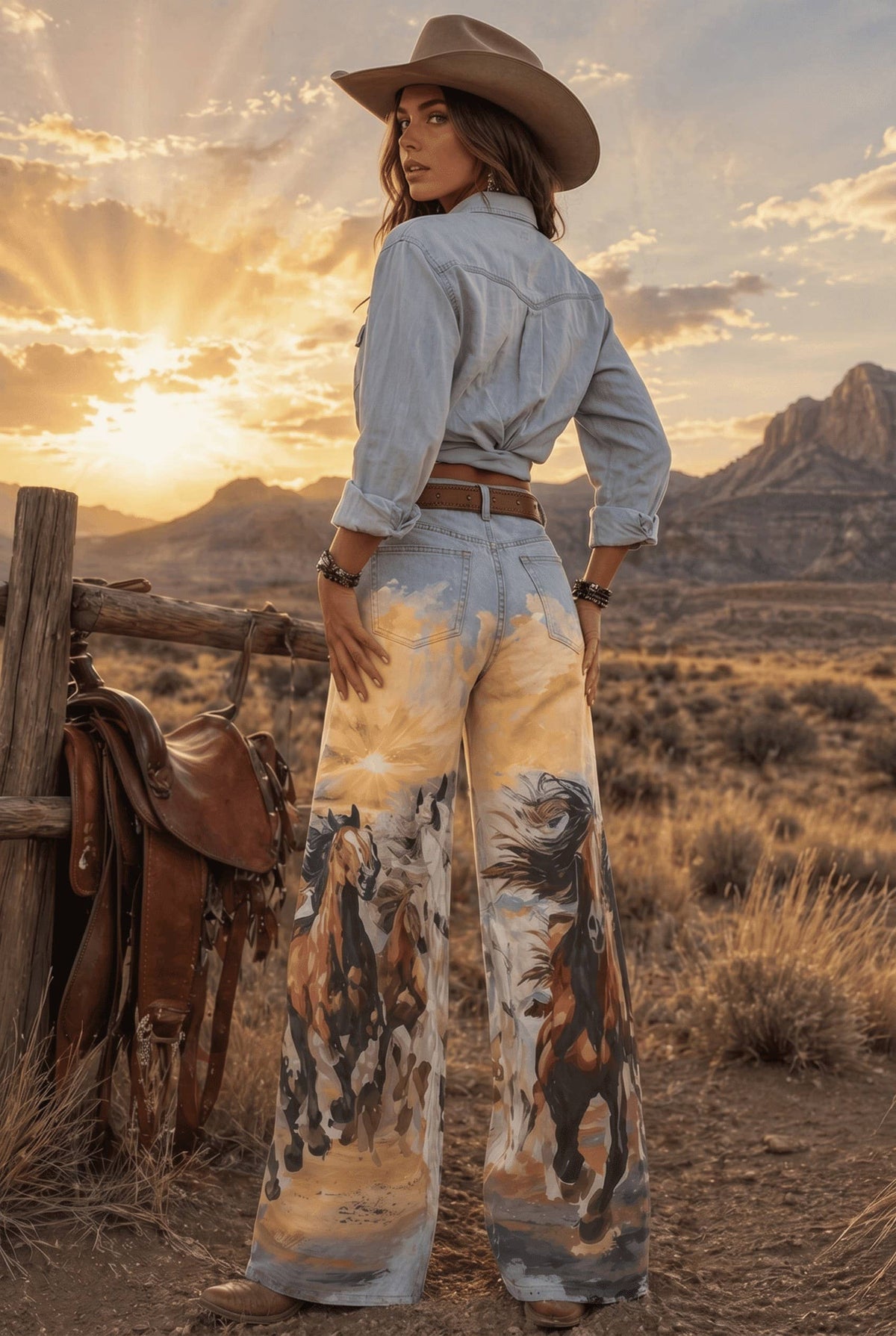 Vintage Horse Stretch Western Denim Jeans BYL81313P