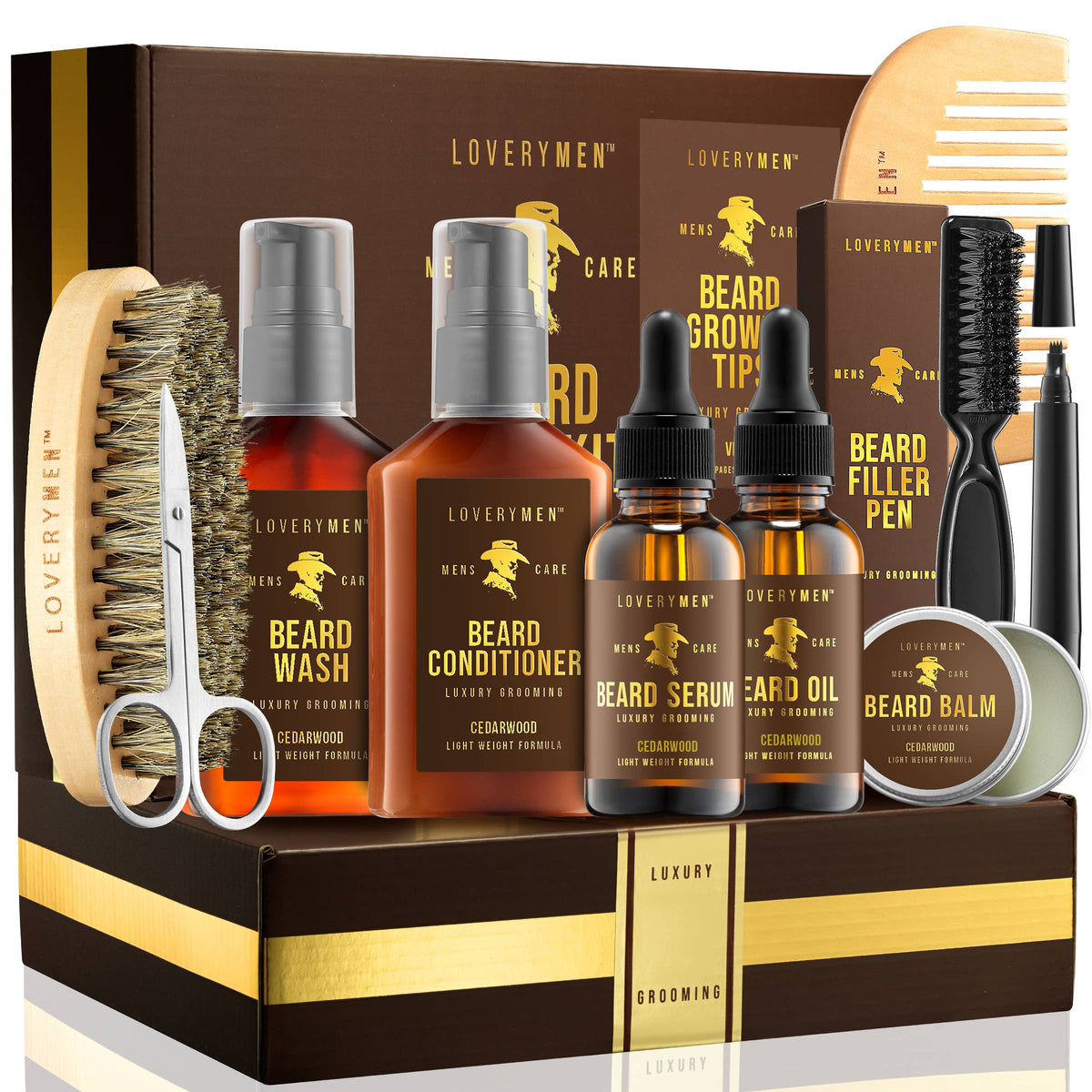 LOVERYMEN 9-Piece Ultimate Beard Care Kit Elegant Gift Box