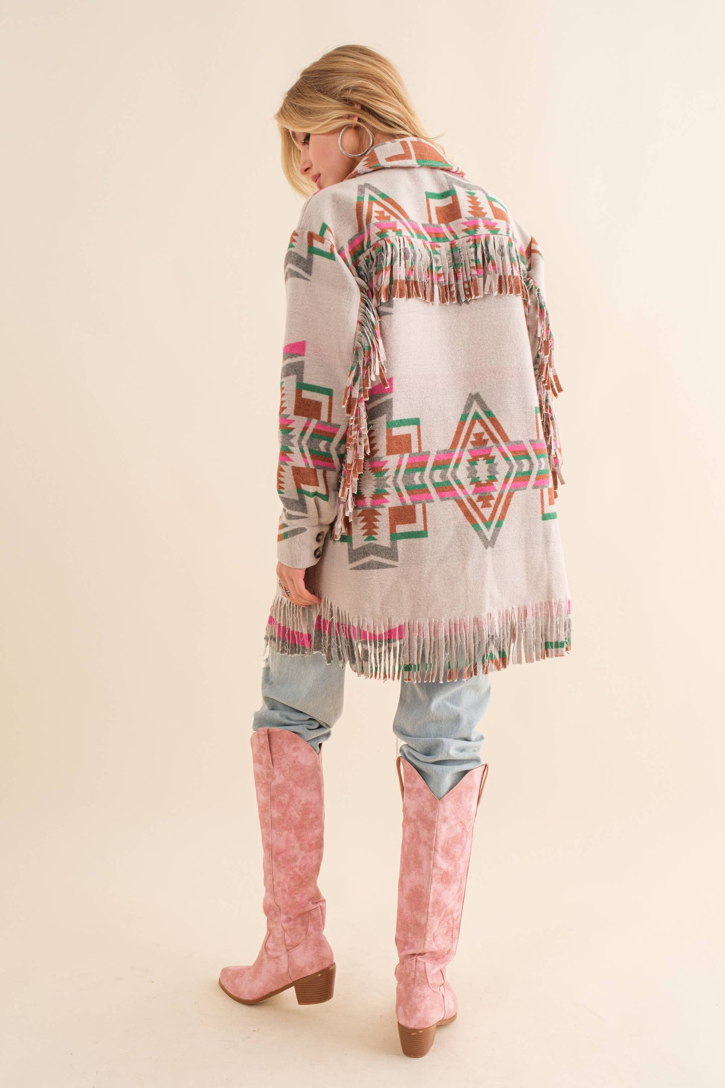 34200J - Blue B Exclusive Aztec Button Up Shirt Jacket