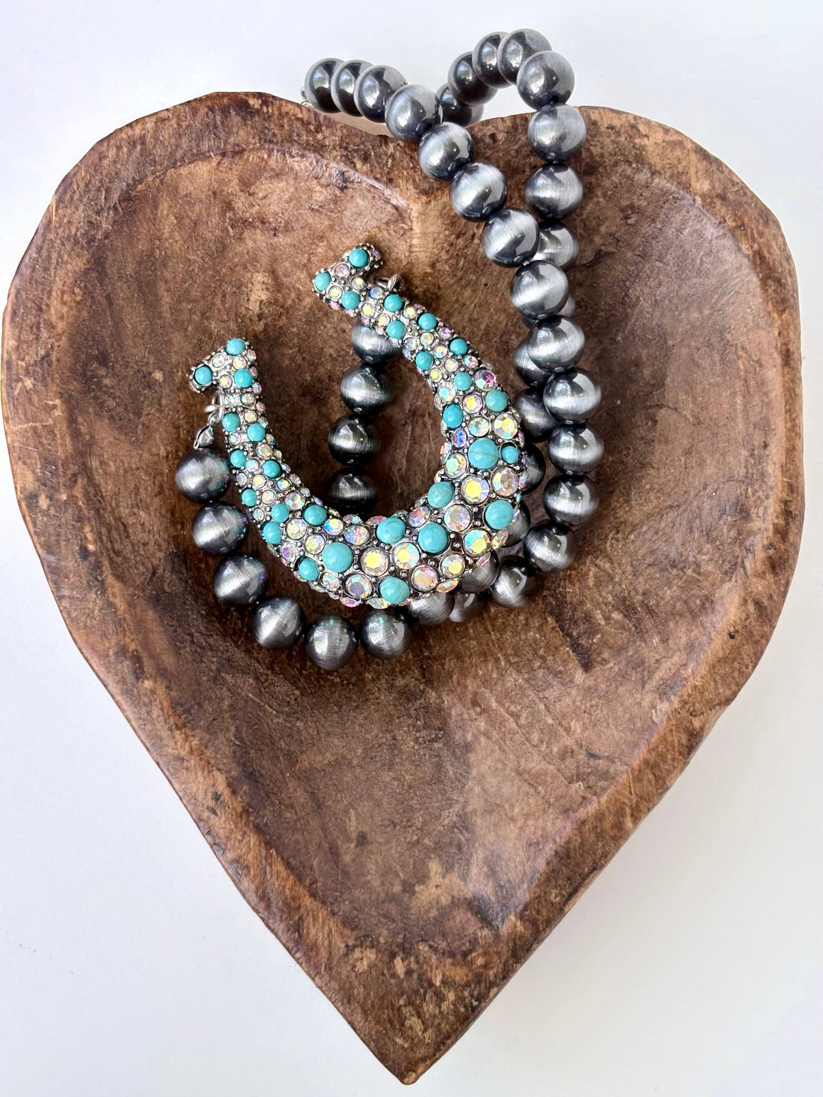 Western Navajo Pearl Rhinestone Horseshoe Necklace
