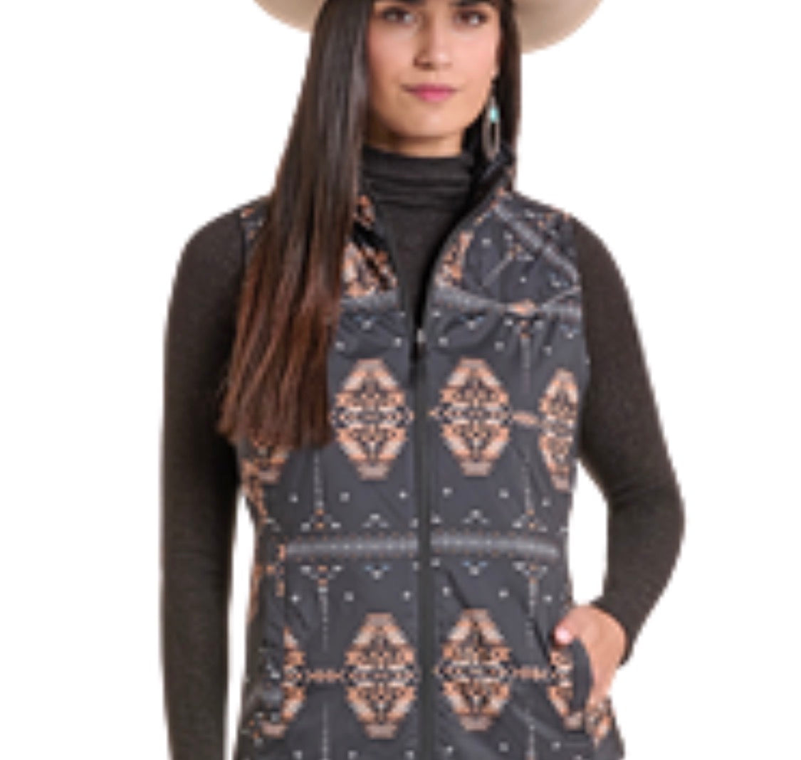 Panhandler Slim ladies Black Reversible Aztec  Vest DW98C09309