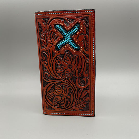 Twisted X - Chestnut Tooled Leather Men’s Checkbook Cover/Rodeo Wallet XRC-1006