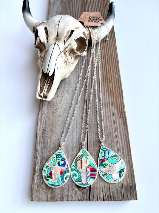 Western Style Colored Teardrop Pendant Necklace