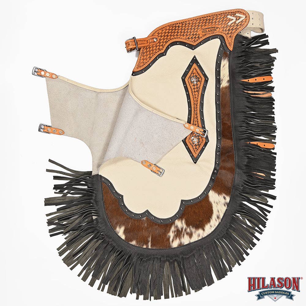 HILASON Bull Riding Chinks Rodeo Bronc Smooth Leather White Adult Handmade Chaps Western for Adults Hand Tooled