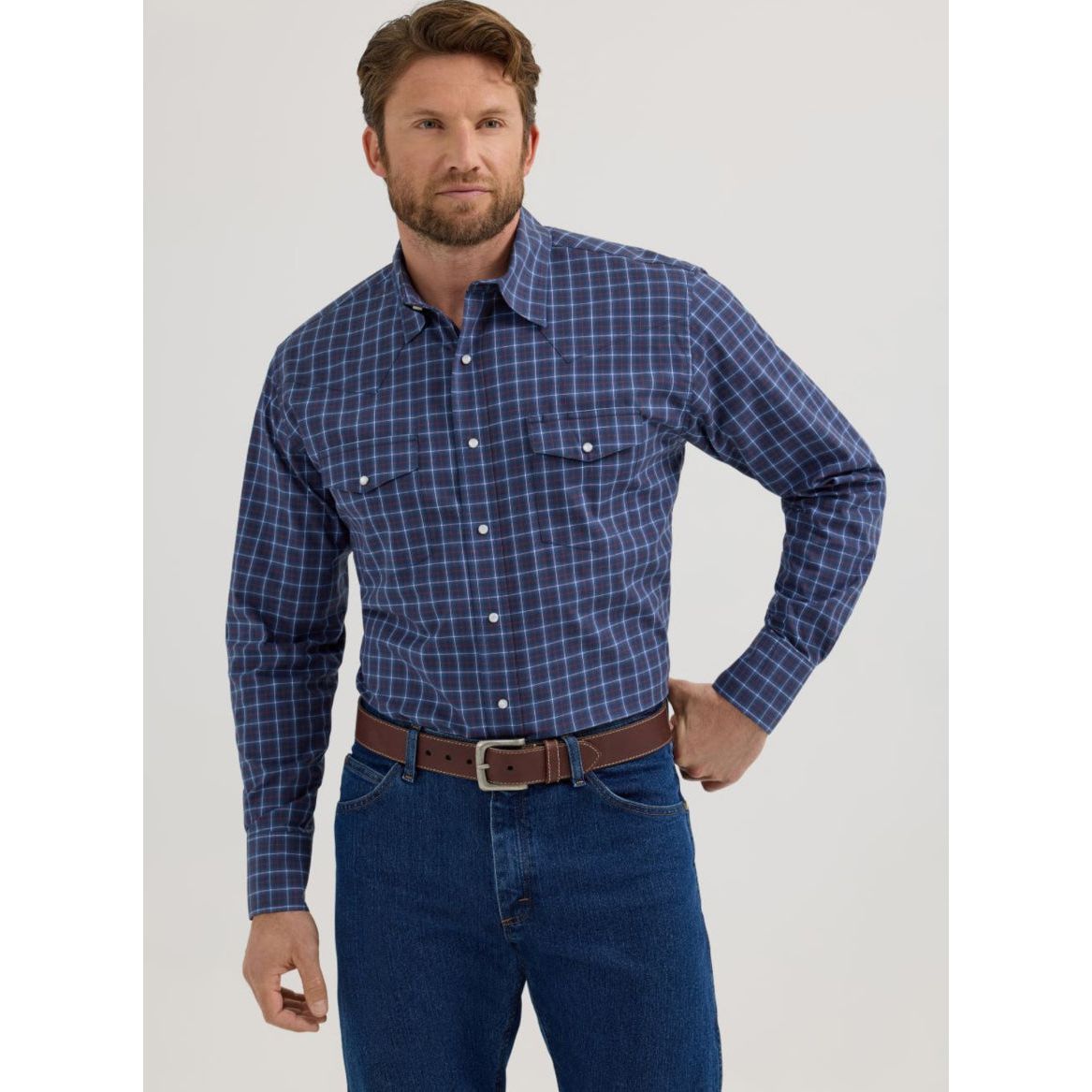 WRANGLER NAVY PEARL SNAP PLAID - MENS SHIRT - 112355359