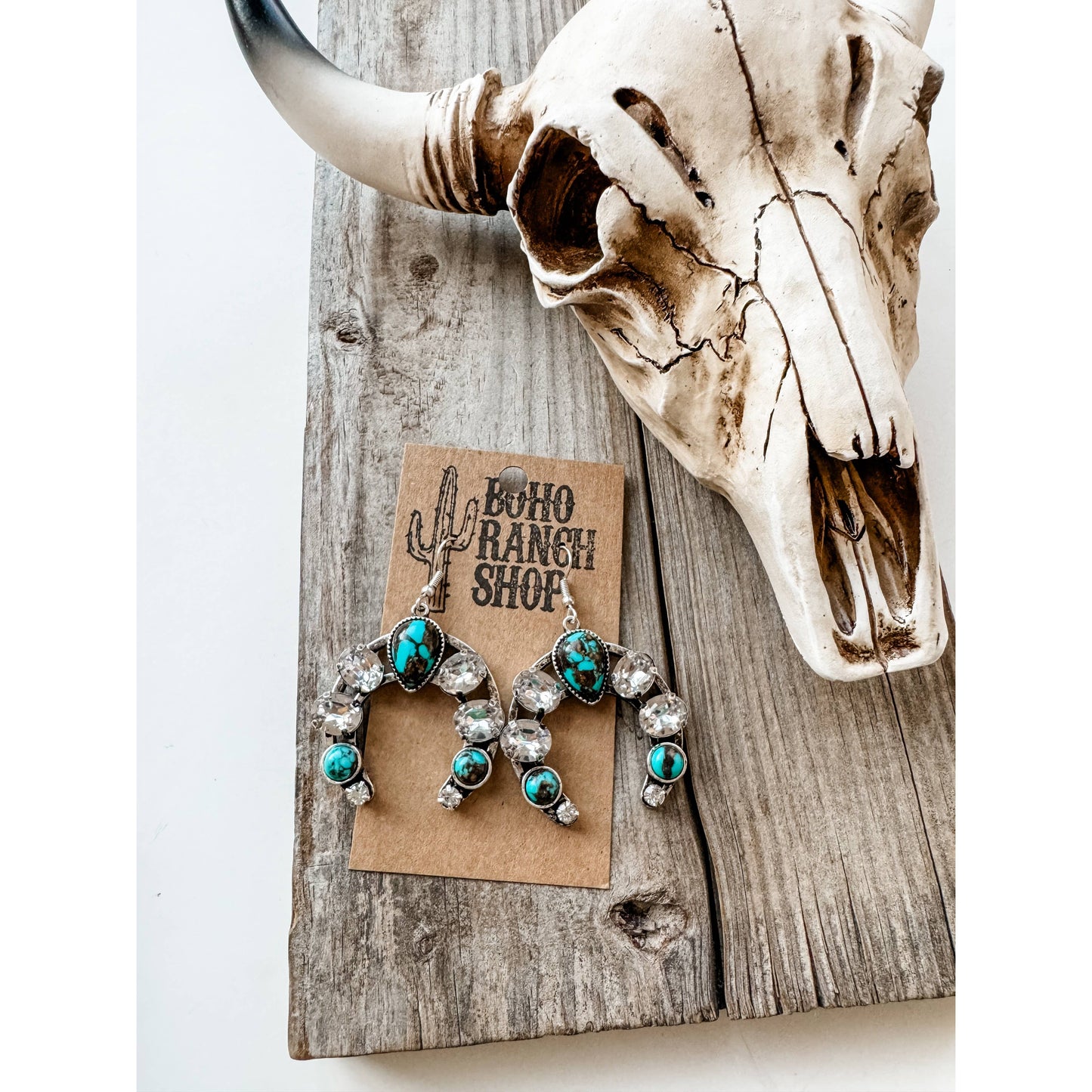 Glass Stone Squash Blossom Western Earrings