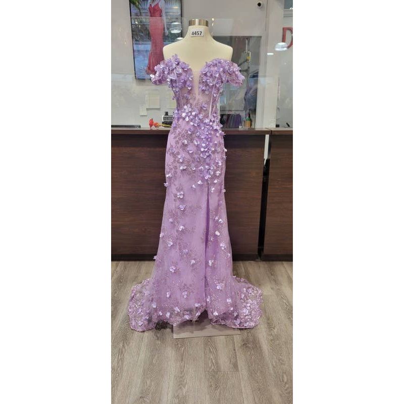 Ruffled Trim and Front Slit Prom Dress