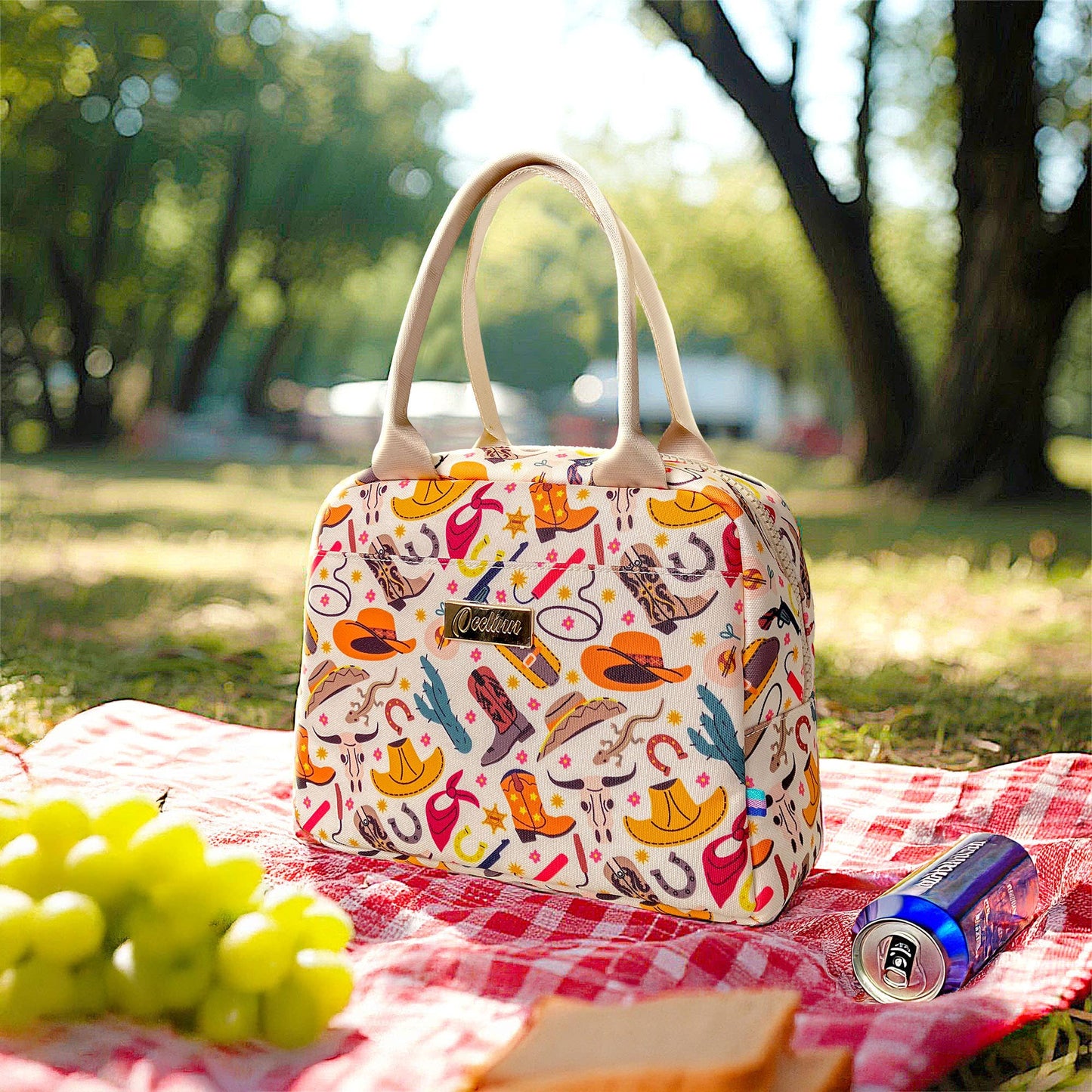 Durable Stylish Cowboy Lunch Bag with Metal Zipper for Secure Storage