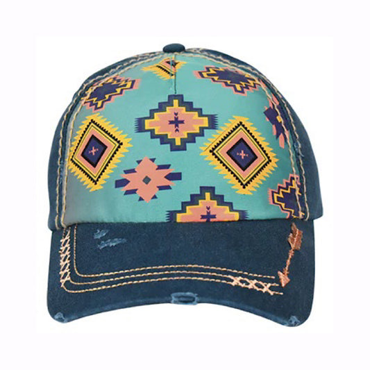 Catchfly - Aztec Print & Teal Velcro Back Ladies Ball Cap 2011HB7