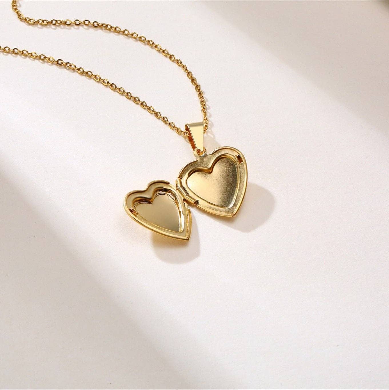 Gold Custom Heart Photo Locket Necklace in Stainless Steel