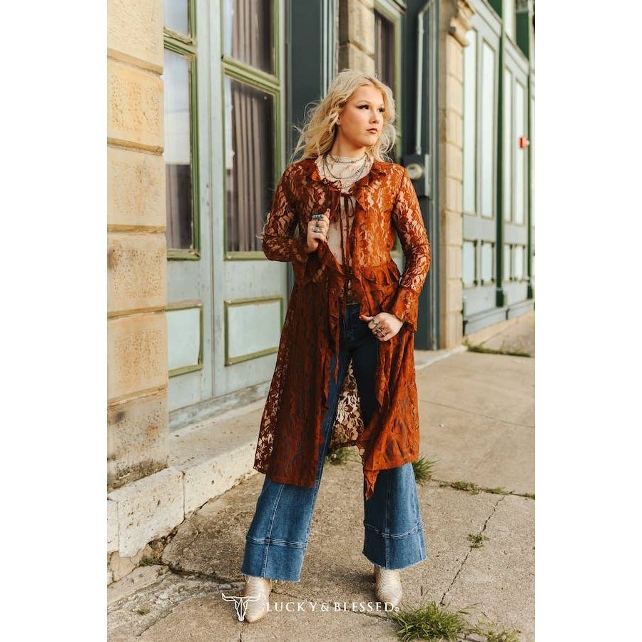 Brown Ruffle Vintage Front Tie Duster
