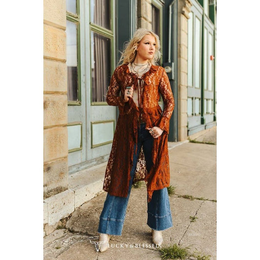 Brown Ruffle Vintage Front Tie Duster