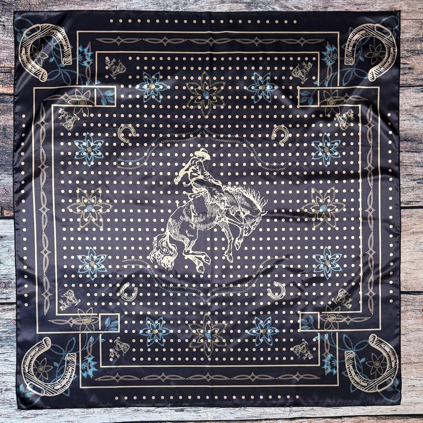 AVS872 POLKA DOT BRONCO PRINT SILK SCARF 36X36