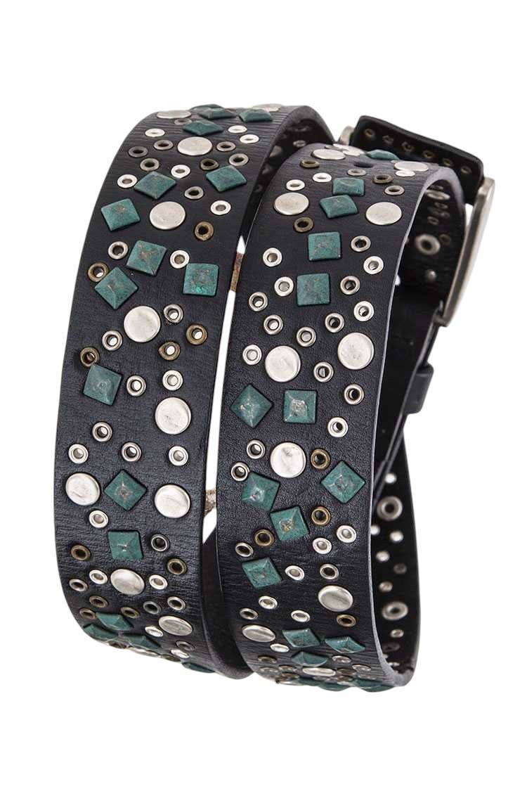Mix Studs Distressed Leather Belt