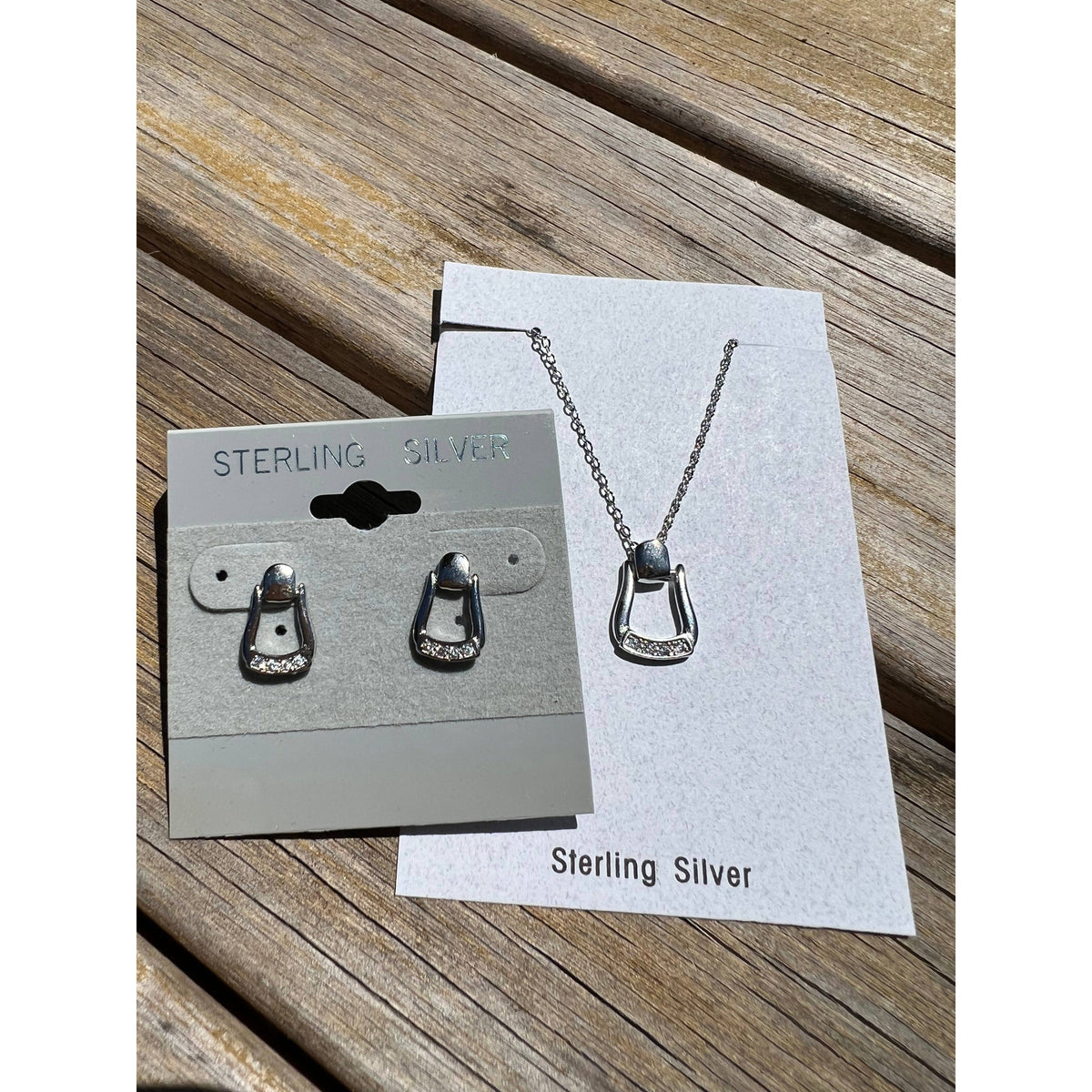 Sterling Silver Saddle Stirrup Earrings CZ Accents