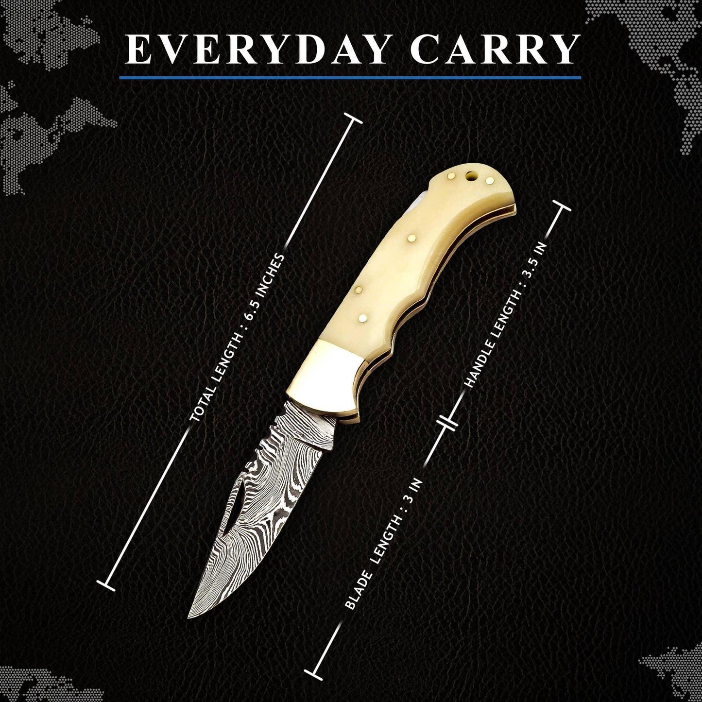 FH KNIVES - 6.5' Handmade damascus folding knife, Pocket Knife