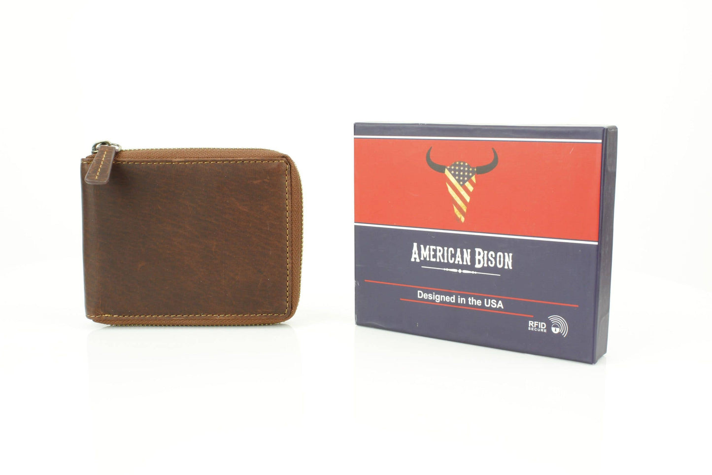 Oil Pull Up Leather RFID Zip Wallet with Center Flap 8036