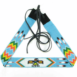Blue White Red Yellow Seed Beaded Thunderbird Beadwork Cowbo