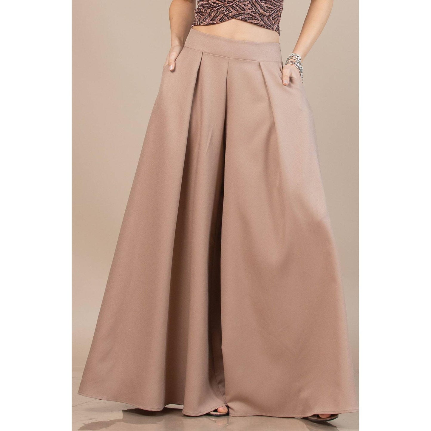 Nylon Apparel - P919-Solid-Solid  Color Women Wide Palazzo Pants