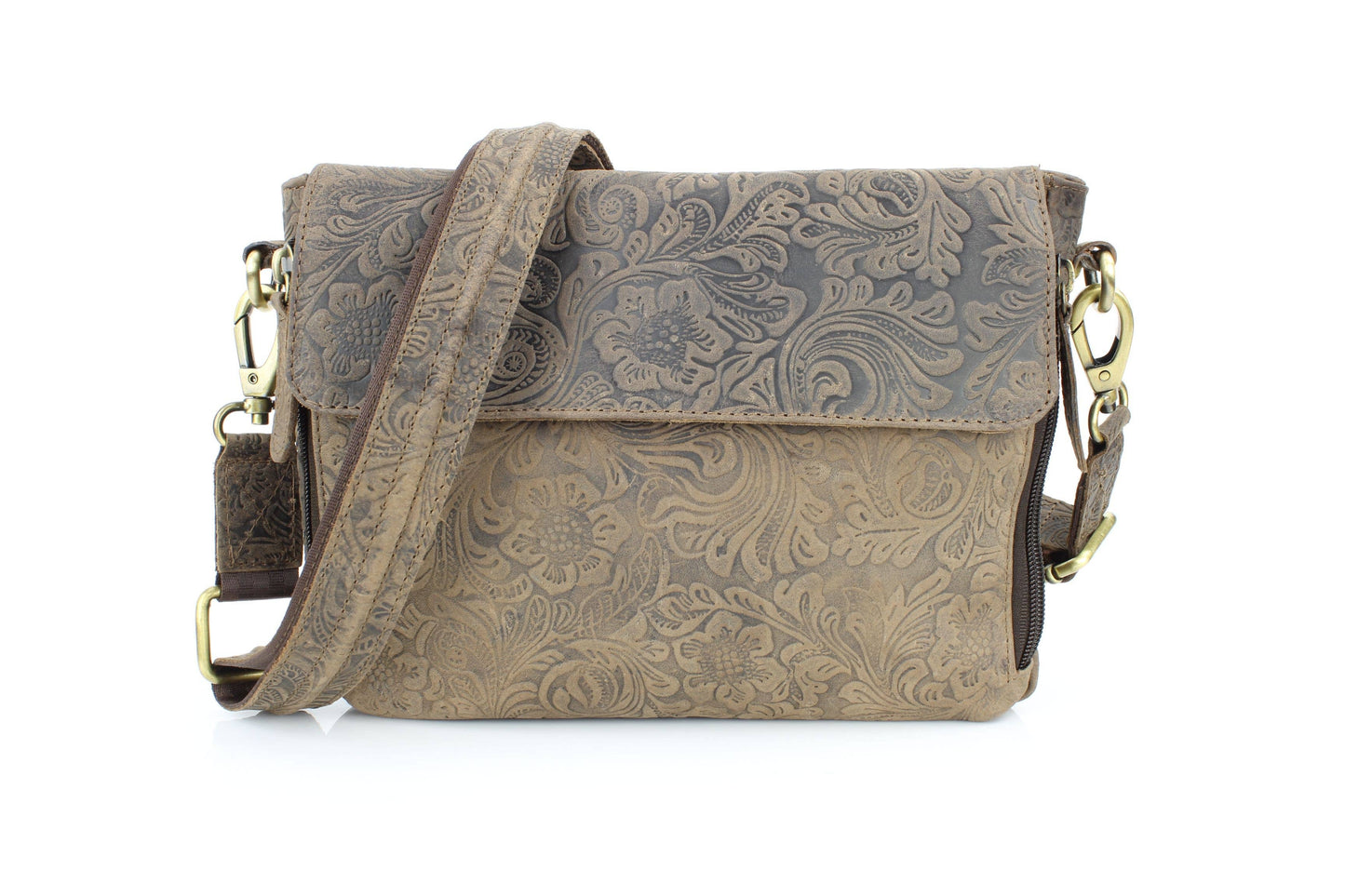 Flap Over Leather Shoulder Bag Hidden Storage 1833