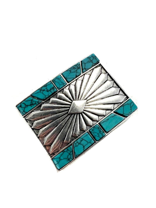 Snowing West - WESTERN CONCHO DESIGN TURQUOISE STONE BELT BUCKLE