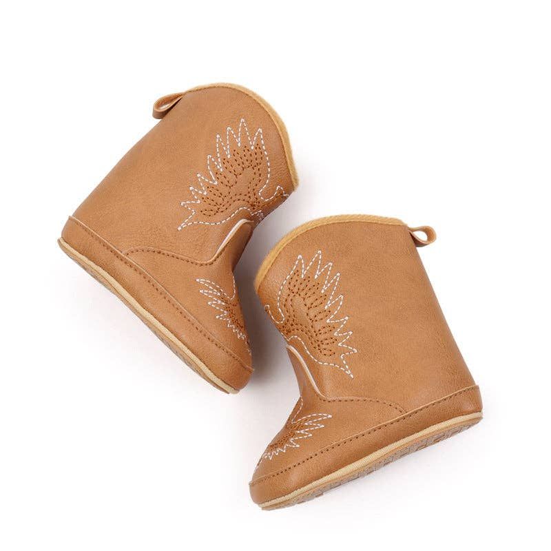 Kids Charm Online - Camel pleather baby  boots with velcro. MY3167C