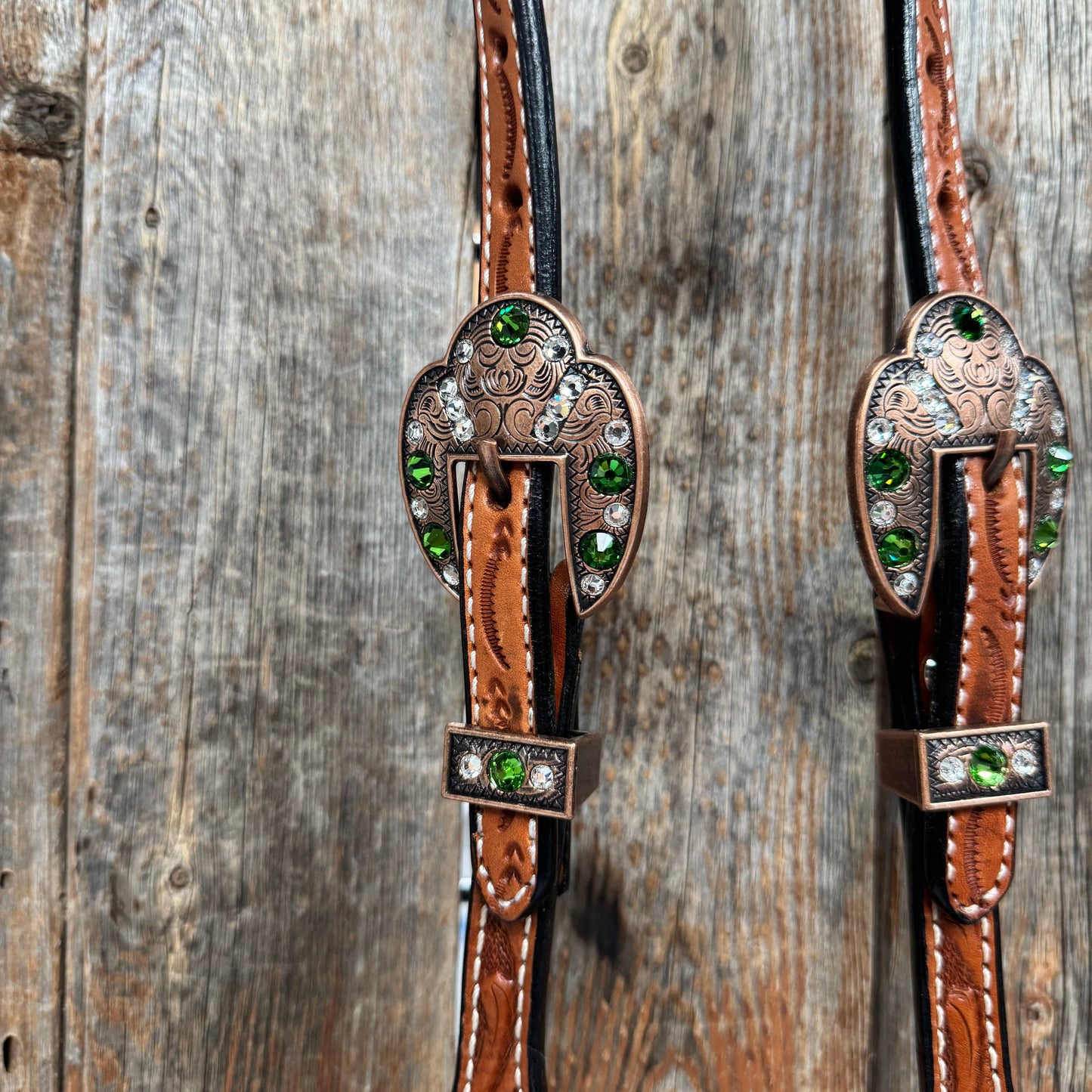 Rodeo Drive - Light Oil Floral Fern, Clear Browband/One Ear Breastcollar Tack Set #BBBC677