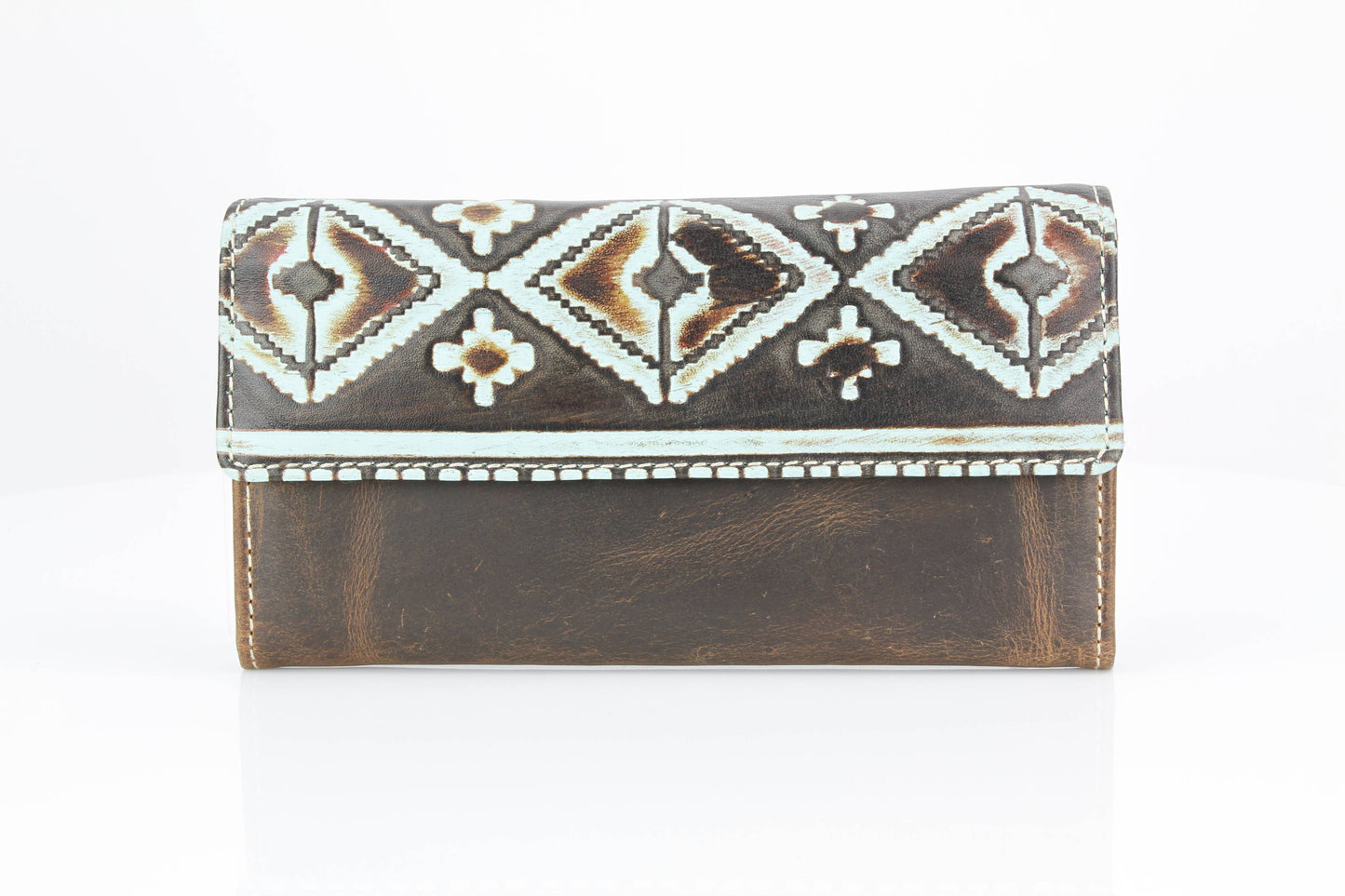 Women’s Brown Leather Aztec Clutch Wallet ABLW 18-2523