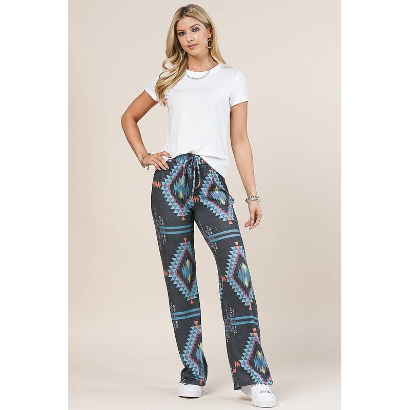 AV1044-CYNTHIA AZTEC PRINT RELAXED LONG PANTS