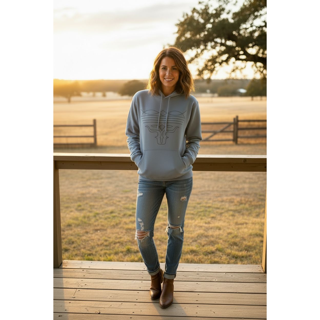 Ranch Rags Boot Stitching Design Hoodie, no String