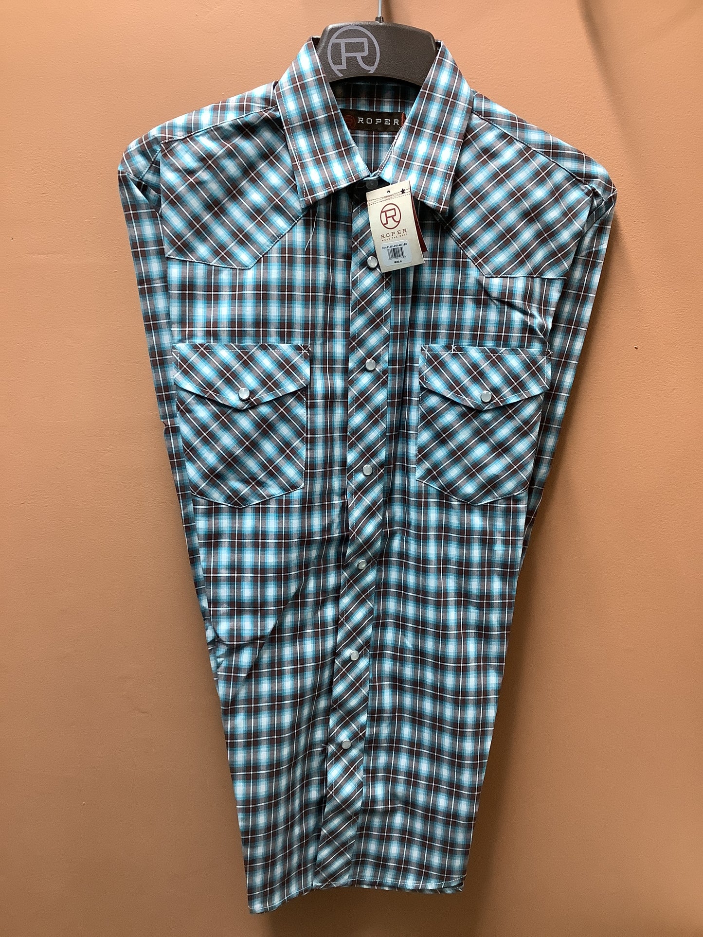Roper Men’s Western Shirt - Long Sleeve, Snap, Blue Brown Plaid 1-001-0101-4073