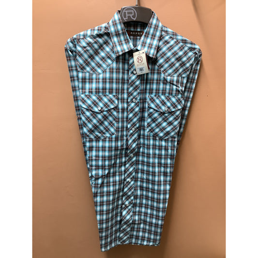 Roper Men’s Western Shirt - Long Sleeve, Snap, Blue Brown Plaid 1-001-0101-4073