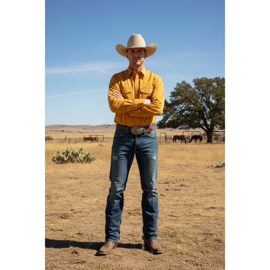 Roper Men’s Western Amarillo Solid Snap Shirt, Gold-Tan 1-001-025-4082
