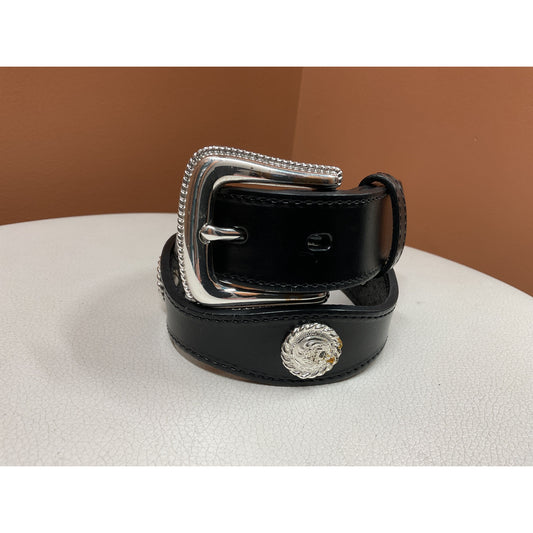 Nocona Kids Belt, Black, Scalloped Edge, Concho, N3010401