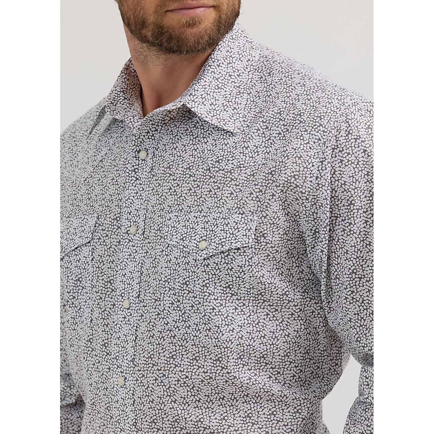 MEN'S 20X® COMPETITION ADVANCED COMFORT LONG SLEEVE TWO POCKET WESTERN SNAP SHIRT IN GRAY ORB PRINT