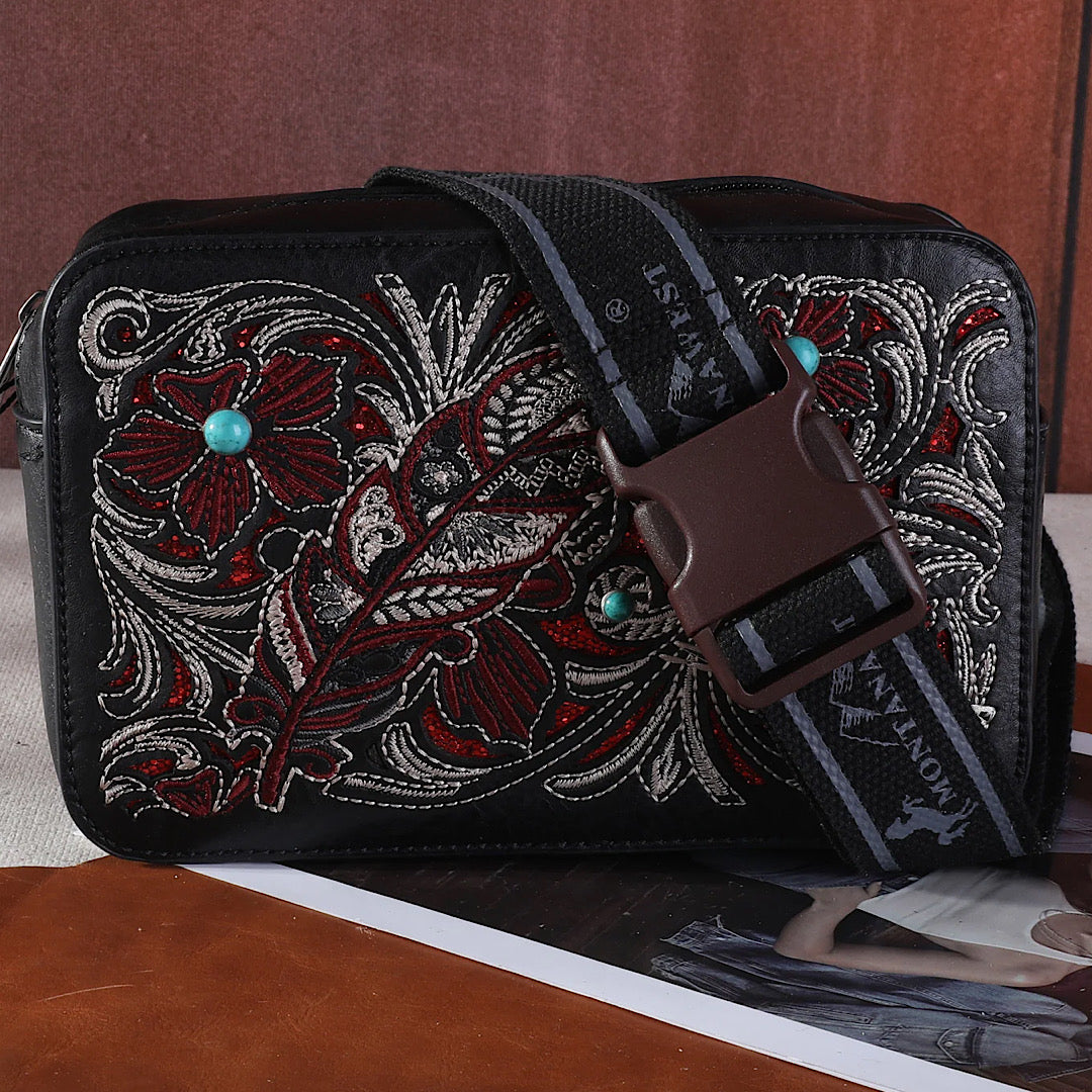 Montana West Embroidery and cut-out flower and feather Crossbody mw1244