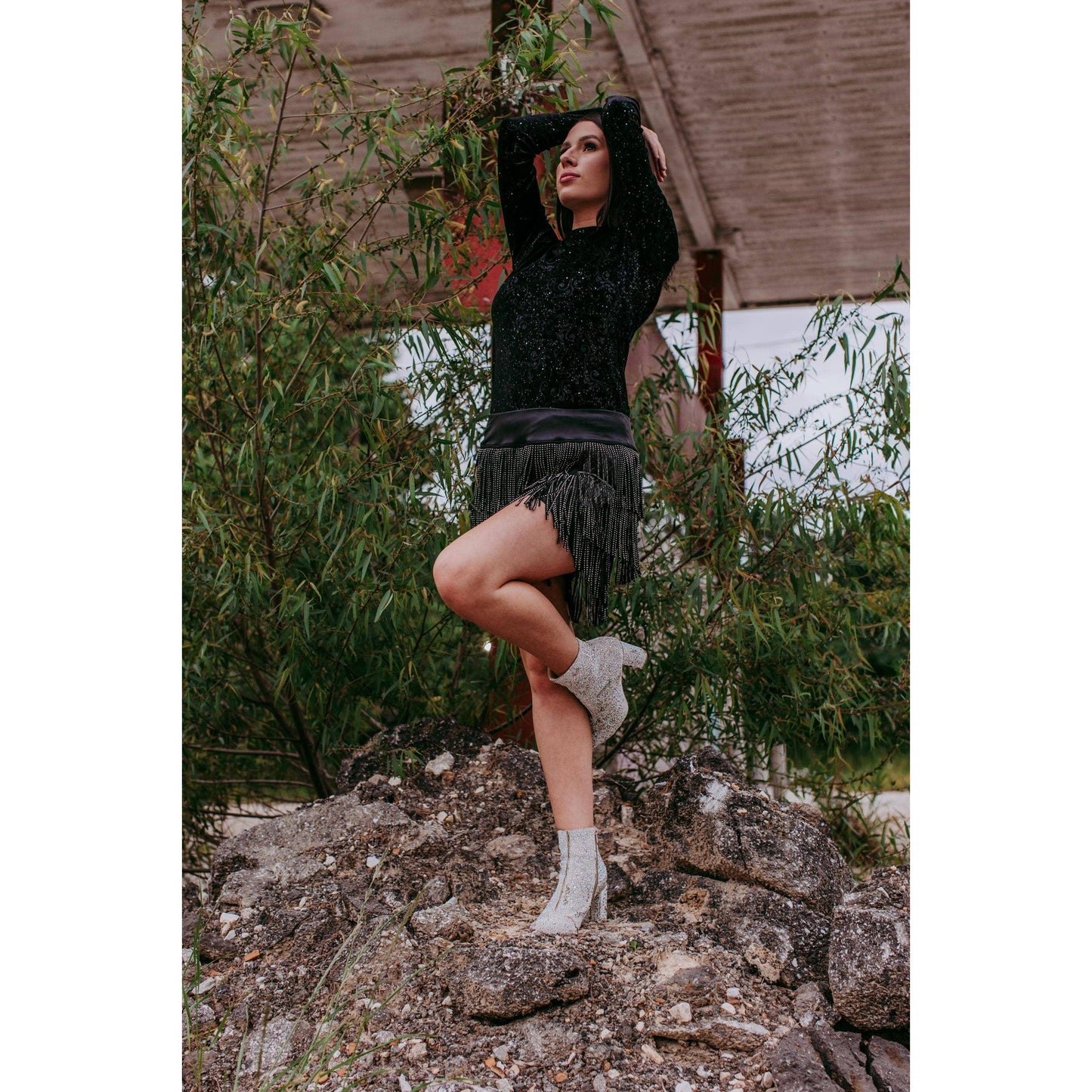 Merigold Kiss - MK414 Tooled leather Velvet Mesh Top